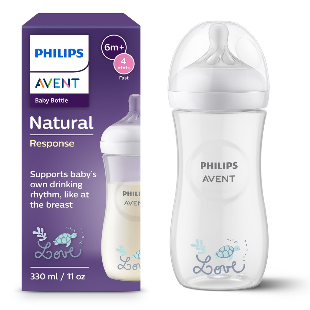 PHILIPS Avent, Natural Response Baby Bottle 330 ml with Flow 4 (3 mand Teat), SCY906/11